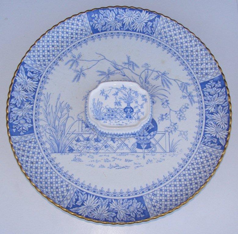 A late 19thC Copeland Spode blue & white printed lazy susan in chinoiserie pattern, 17.5" diameter