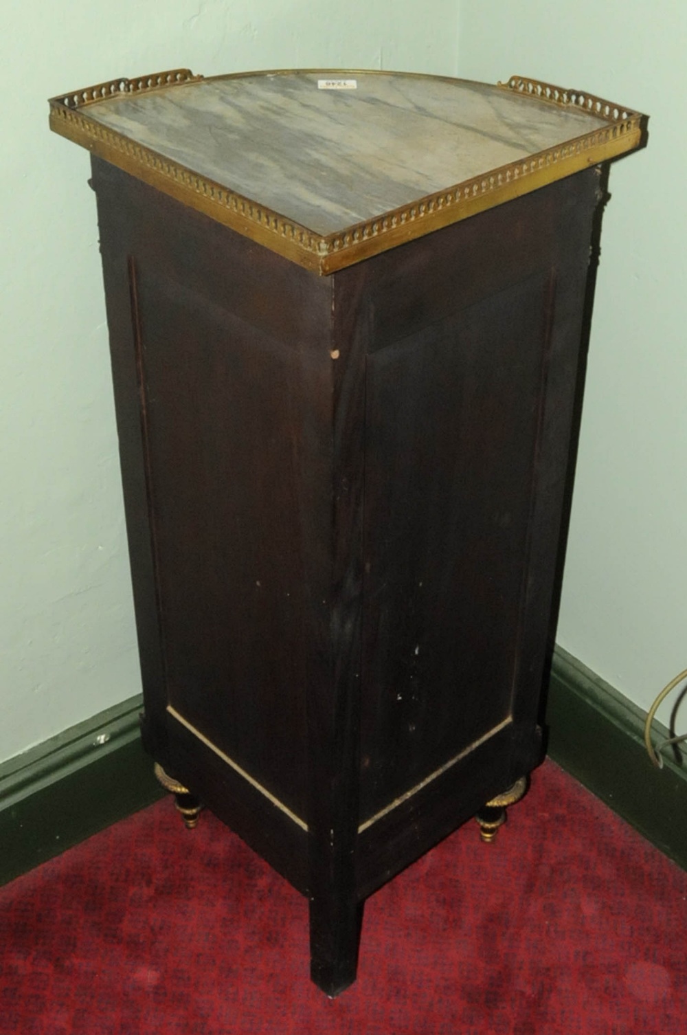 A late 19th century French mahogany corner cabinet, with marble top, by Mellier, with brass - Image 4 of 6