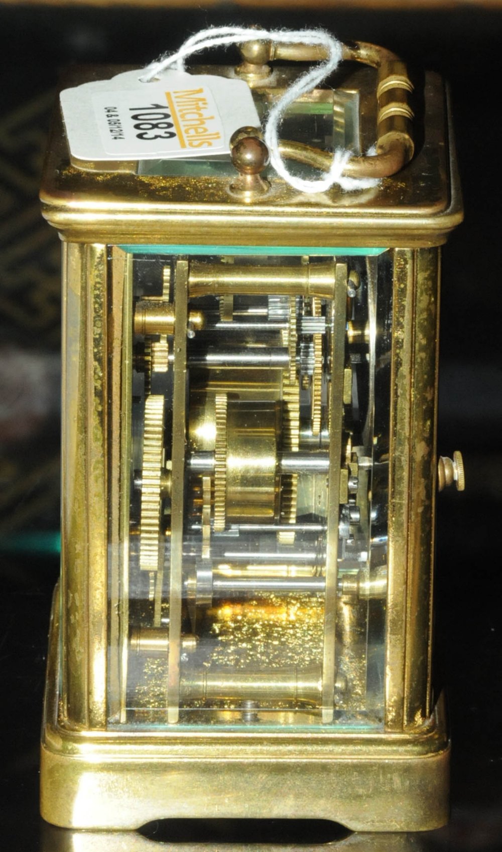 A French brass carriage clock, with alarm, with Champleve enamel dial.  Height excluding carrying - Image 5 of 6