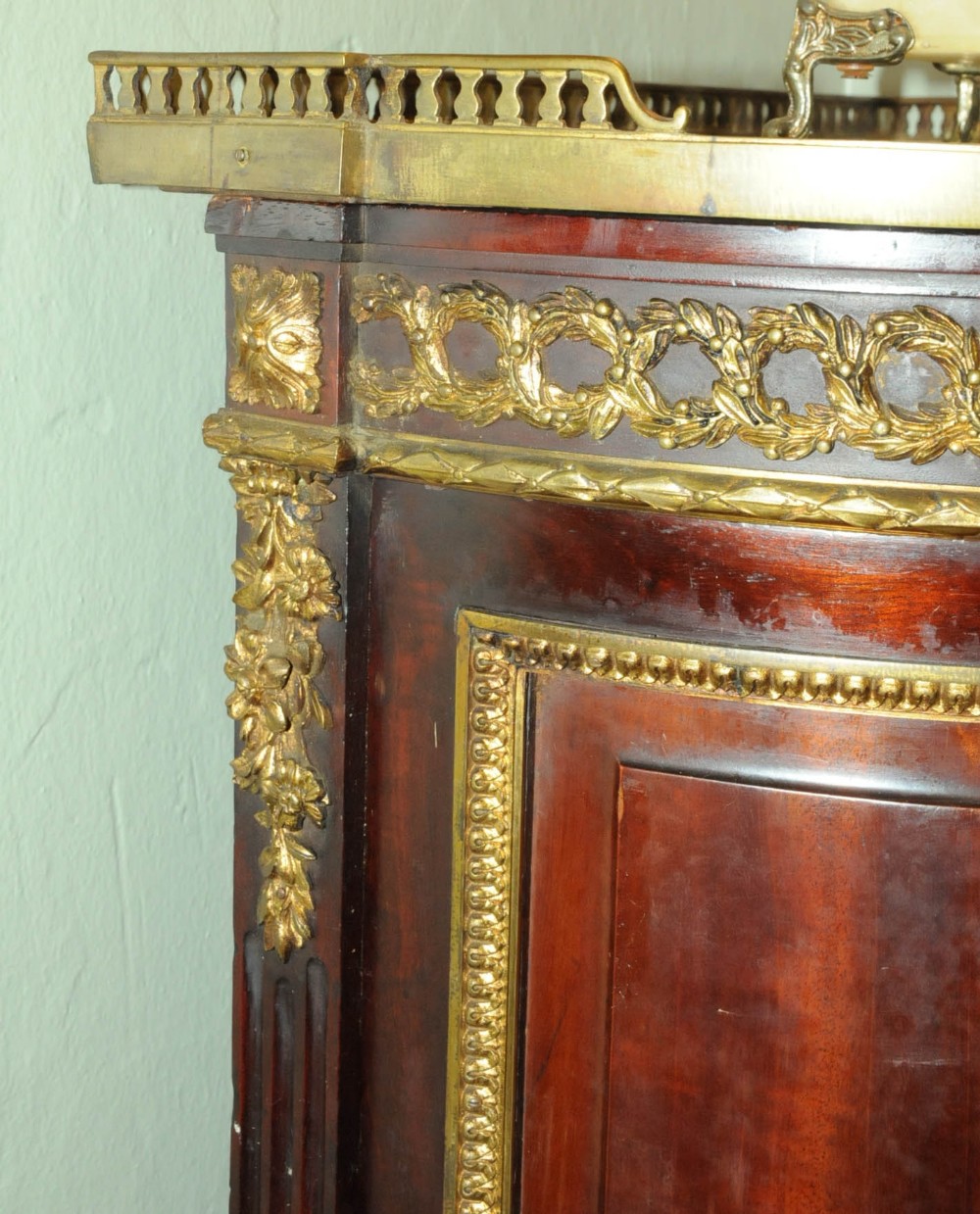 A late 19th century French mahogany corner cabinet, with marble top, by Mellier, with brass - Image 5 of 6