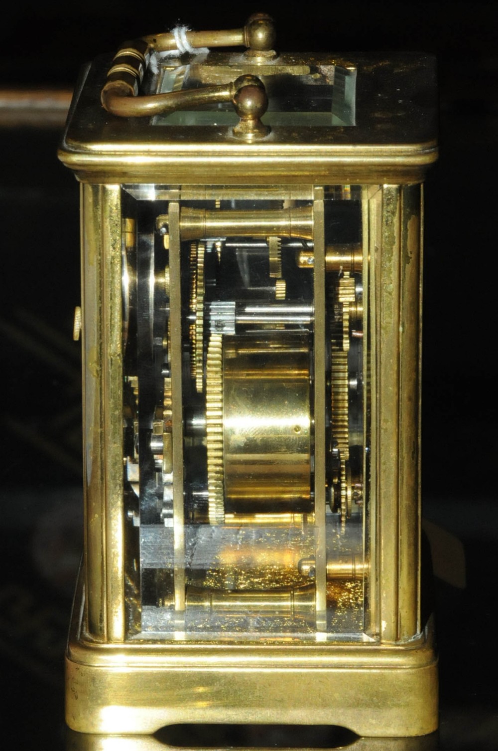 A French brass carriage clock, with alarm, with Champleve enamel dial.  Height excluding carrying - Image 3 of 6