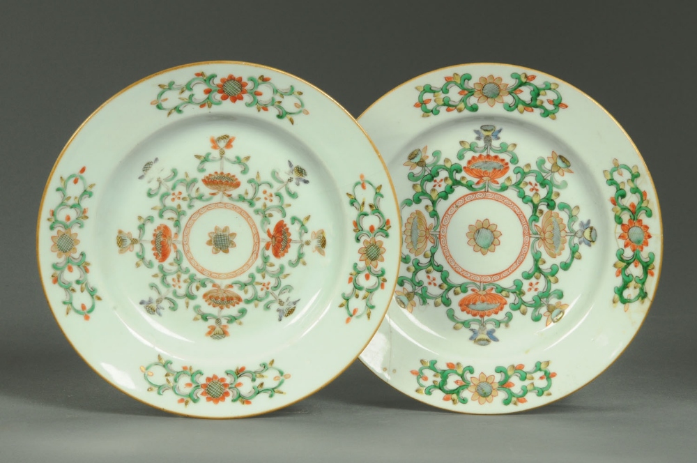 Two 19th century Chinese polychrome plates.  Diameter 8.75 ins.    CONDITION REPORT:  One of the