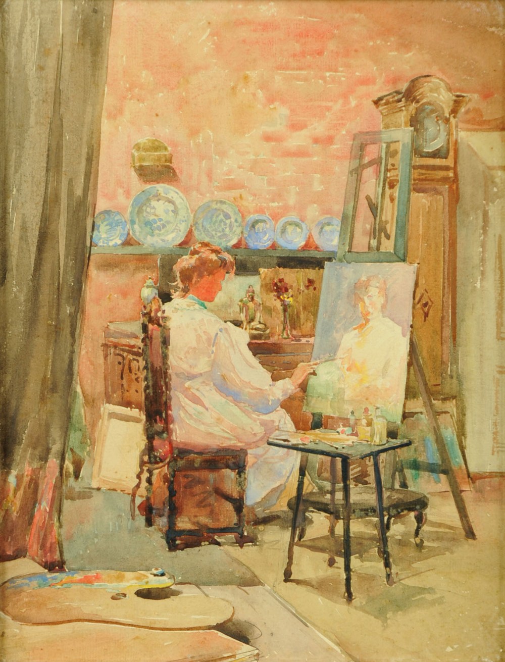 James Hamilton Hay, watercolour, "Artist in a Studio".  11 ins x 8.5 ins, framed, dated 1907