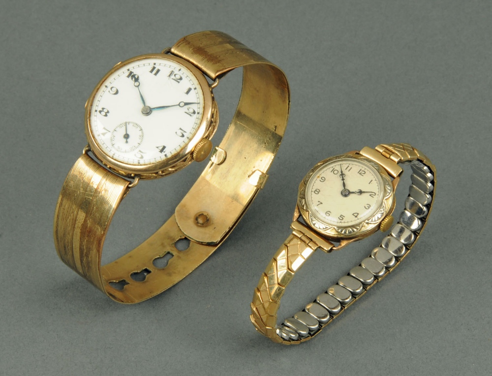 A gentleman's 9 ct gold cased wristwatch by Tavannes, together with a ladies 9 ct gold cased