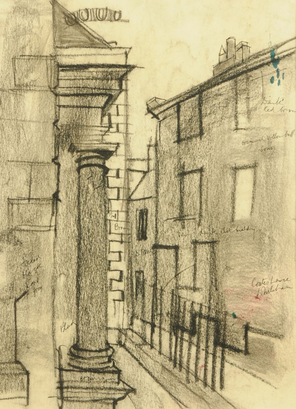 Percy Kelly, preparatory charcoal drawing, "Coates Lane, Whitehaven".  16 ins x 11.5 ins.  ARR