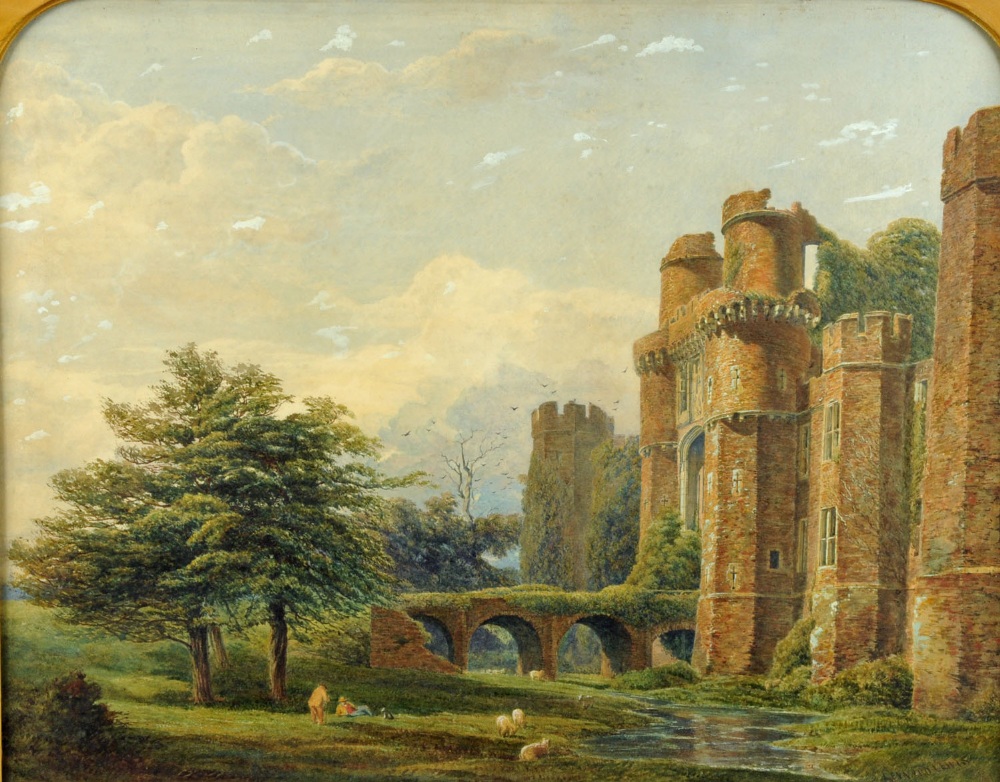 Lennard Lewis (1826-1913), watercolour, "Hurstmonceaux Castle, Sussex".  21 ins x 28 ins, framed,