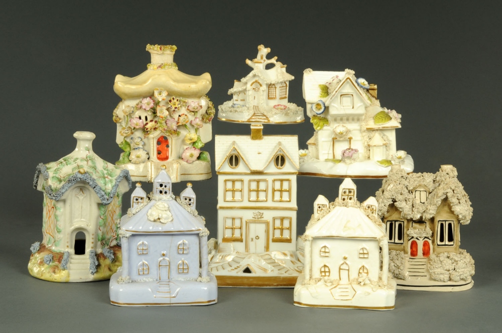 A collection of pastille burners, cottages, buildings, etc.  Various sizes from 3.75 ins to 7.5 ins.