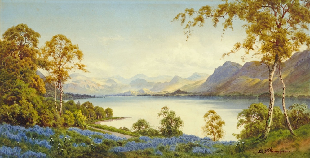 Edward Horace Thompson (1879-1949), watercolour, "Hyacinth Time" Bassenthwaite Lake and the