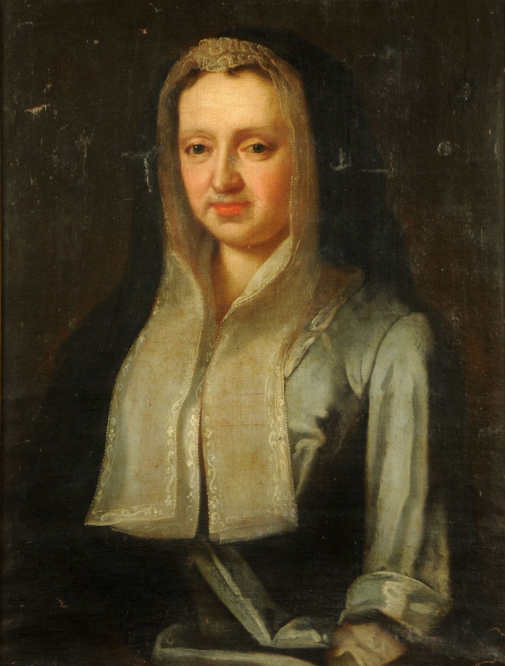 18th century English School, oil on canvas laid on board, portrait of an unknown lady.  27 ins x