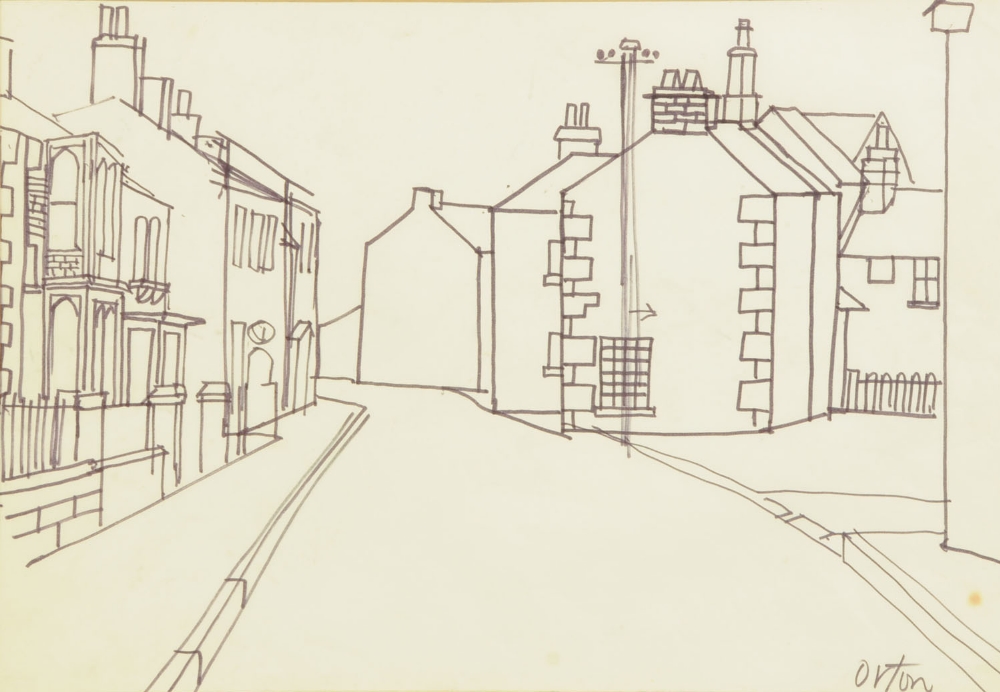 Percy Kelly, felt pen sketch, "Orton Village".  11 ins x 15 ins, framed (see illustration).  ARR