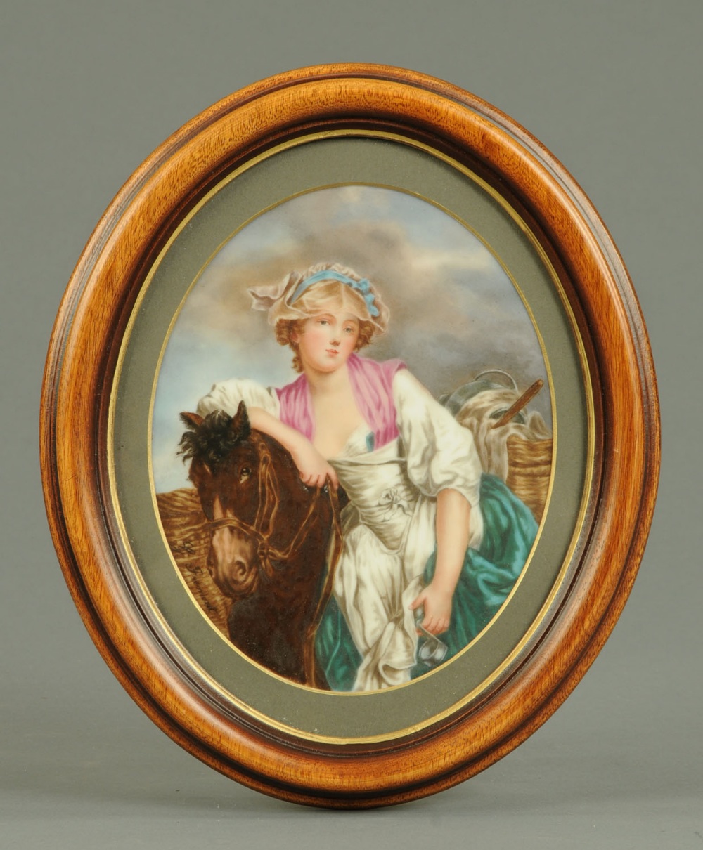 An oval porcelain plaque, signed "Fremont".  8 ins x 6.5 ins.