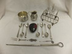 A George III silver meat skewer (London, 1791), together with a set of seven George III silver