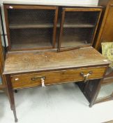 A mahogany bonheur de jour with single frieze drawer, the top with two grille front door