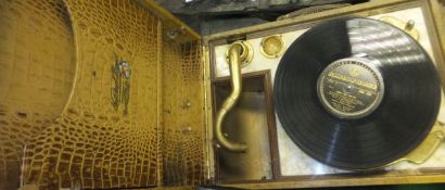 "The National Band" wind-up gramophone, together with a yellow ground rug