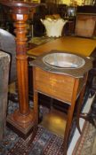 A Victorian carved mahogany torchere / pedestal with fluted and acanthus column, together with an