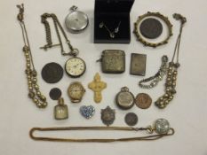 A collection of watches, jewellery, etc to include a gold and pale blue stone (probably