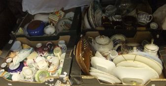 Four boxes of assorted decorative china wares, together with a folding trefoil dressing mirror