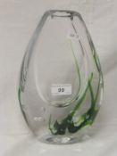 A mid 20th Century Swedish Kosta glass vase with green flash and bubble interior, signed to base "