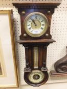A circa 1900 walnut cased wall clock with thermometer and aneroid barometer, a three tier corner