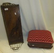 A mahogany lift-top footstool / sewing box with an upholstered top, together with a Victorian tray