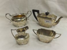 A Victorian silver three piece tea set of small proportions and rectangular form (London, 1893),