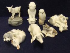 Five Royal Copenhagen figures to include Pigs (Model 683), Puppies (Model 453), Pig (Model 1900),