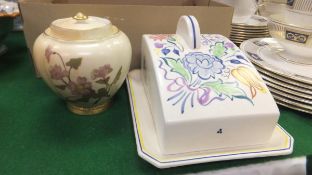 A Royal Worcester blushware jar and cover No'd 1314, a Poole Pottery butter dish, a box containing a