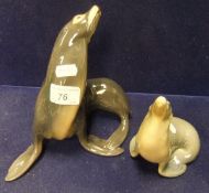 A Royal Copenhagen figure of a seal (Model 1441), and a Bing & Grondahl figure of a seal (Model