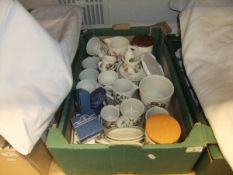 A box containing teawares assorted Portmeirion "Botanic Garden" pattern, together with six Royal