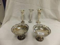 A pair of George V silver bonbon dishes with pierced decoration, raised on pedestal bases  (by