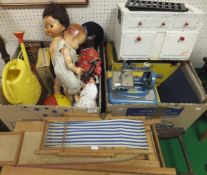 A collection of vintage chid's toys, to include Vulcan sewing machine with box, a Vulcan child's toy