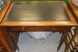 A 19th Century rectangular side table with leather insert top above a single drawer on ringed