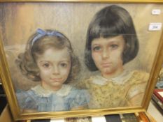 M FORBES "Sisters", a portrait study, charcoal pastel, signed and dated 1944 bottom right,