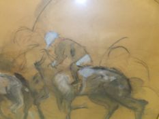 20TH CENTURY ENGLISH SCHOOL "Polo players", mixed media on paper, unsigned