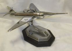 An Art Deco style chrome plated table lighter as a jet fighter   CONDITION REPORTS  Length approx