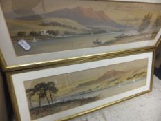 J HEWITT "Loch Eyne", pair of watercolours, signed bottom right, "Hirst Castle", coloured engraving,