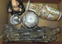 A collection of Oriental wares to include a Chinese porcelain famille-rose baluster shaped vase, a