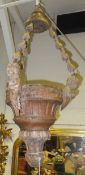 An 18th century carved pine hanging ceiling light or jardinier with carved acanthus decoration,