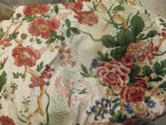 Three pairs of glazed cotton Colefax & Fowler designed curtains, the cream ground with all-over red,