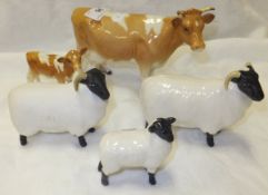 Five Beswick pottery animals to include cow, foal and three sheep   CONDITION REPORTS  The small