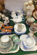 A collection of Shelley tea wares comprising teapot, cake plate, seven cups, ten saucers, ten tea