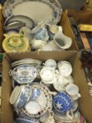 Two boxes of assorted decorative china wares to include Chelson tea wares, various Victorian jugs,