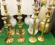 Four pairs of various table lamps and two others together with three pairs of shades