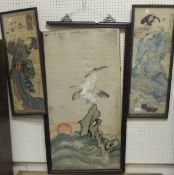 JAPANESE SCHOOL "Geishas", two woodblock prints, and ORIENTAL SCHOOL "Bird of prey above torrent