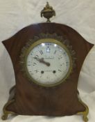 A 19th century French mahogany cased mantel clock, the convex circular enamelled dial with Arabic