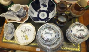 A collection of ceramics to include a stoneware harvest jug, a lustre ware jug, a stoneware jug with