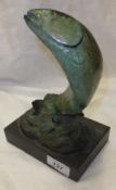 A patinated bronze study of a leaping salmon, initialled "JH"   CONDITION REPORTS  Weight approx.