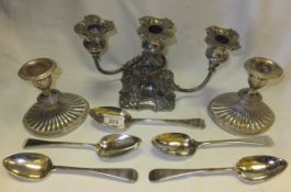 A pair of George III silver tablespoons (Newcastle, 1797), together with three Georgian