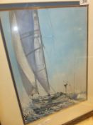 ROGER JONES "Underway at last", study of a sail boat in sunshine, watercolour, signed bottom