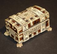 An early 20th Century Indian tortoiseshell and ivory bound dome top casket in the Vizagapatam